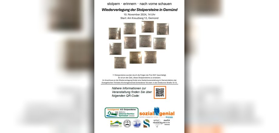 Plakat zur Wiederverlegung der Stolpersteine.