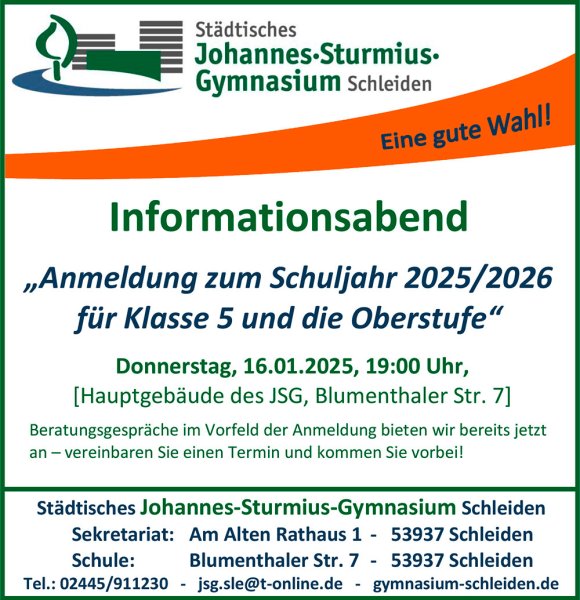 Anzeige Infoabend am 16. Januar 2025 um 19:00 Uhr.